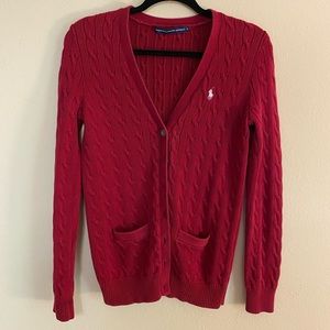 Ralph Lauren Red Cable Knit Cardigan